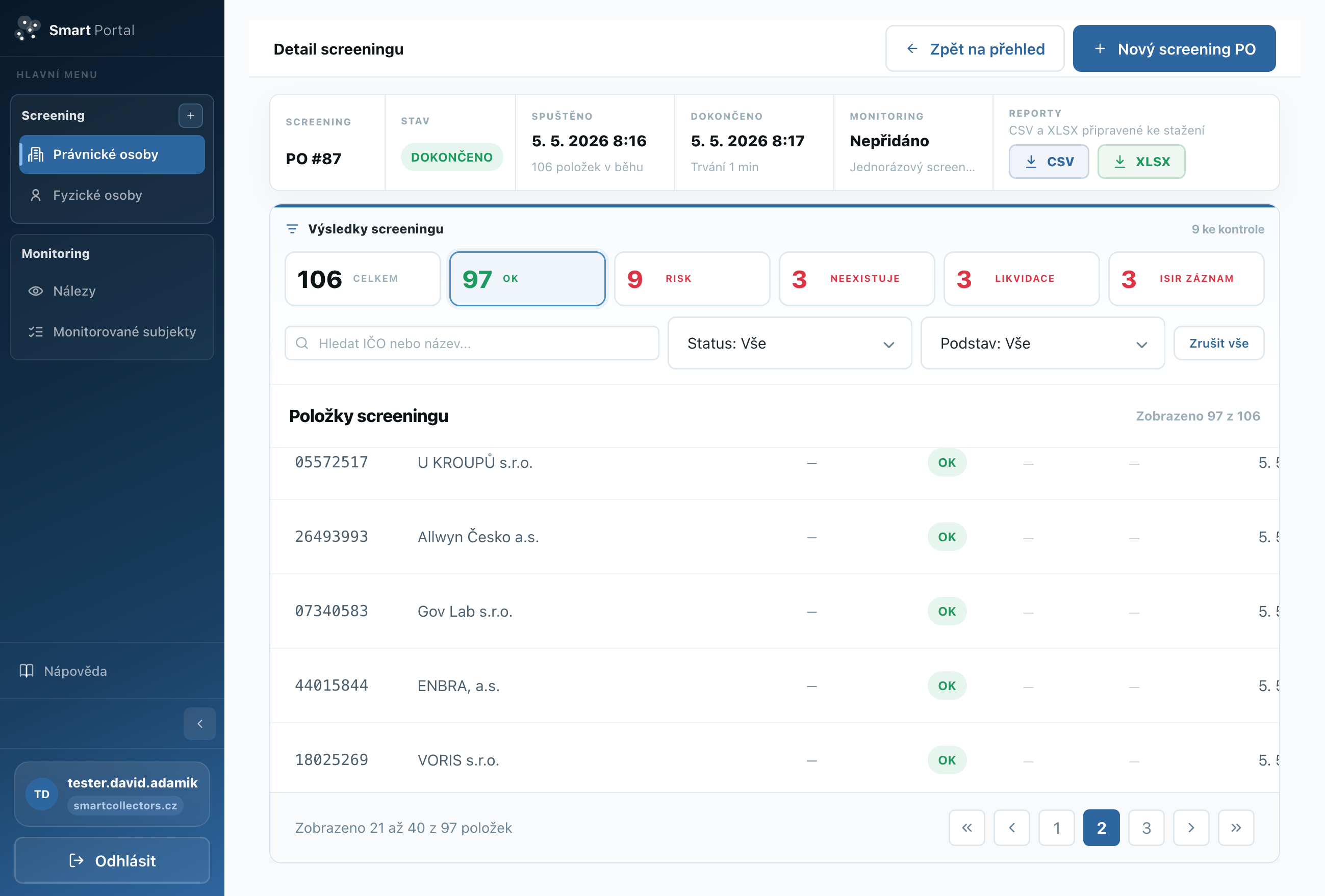 Smart Portal — detail screeningu